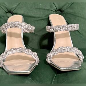 Wild Diva Metallic Silver Braided Heels